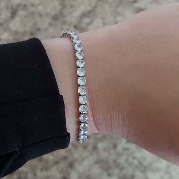 Platinum Plated Tennis Bracelet - Picture 1 of 12